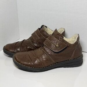 Rieker Brown Leather Faux Fur Lined Comfort Loafers Shoes US 9.5 Hook and Loop‎